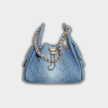 Chanel 25 Small Handbag Hobo Washed Denim & Gold-Tone Metal Blue