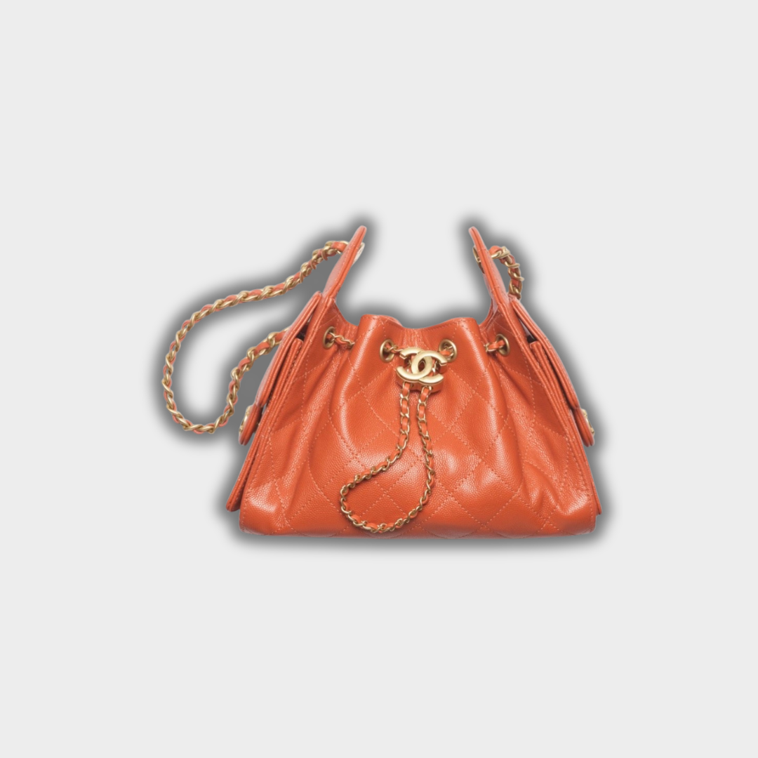 Chanel 25 Mini Handbag Hobo Grained Calfskin & Gold-Tone Metal Dark Orange
