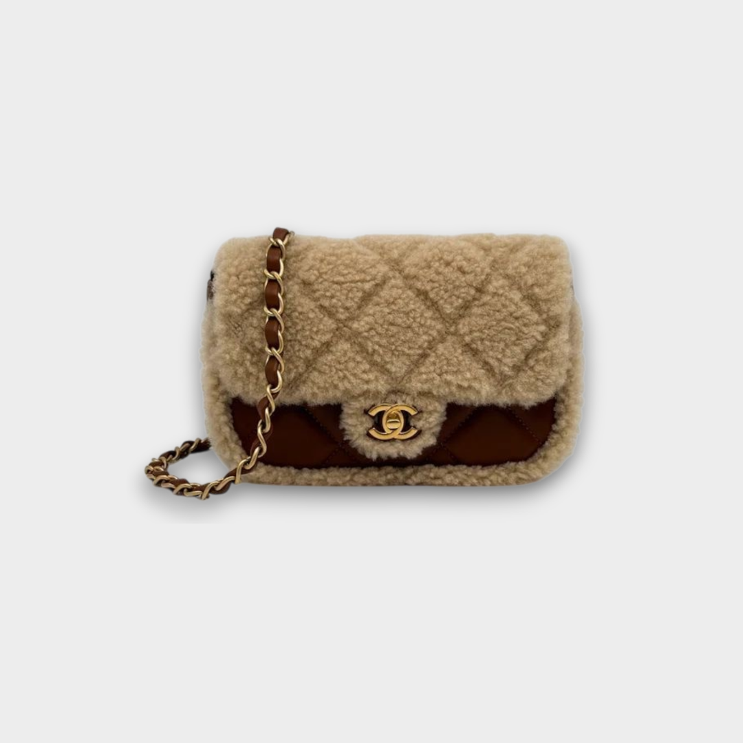 Chanel Mini Teddy and Dark Brown Shearling Flap Bag