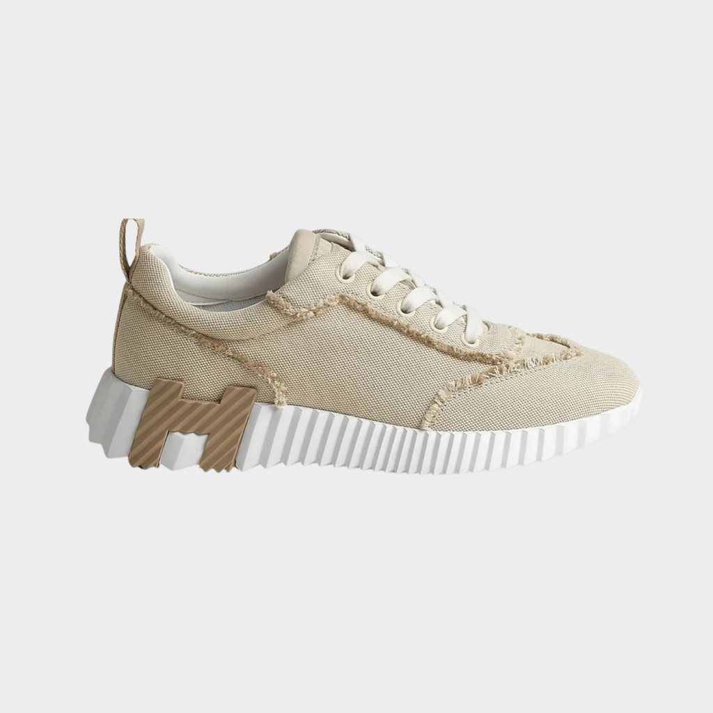 Hermès Bouncing Sneaker Fringed Canvas & Suede Beige Glaise