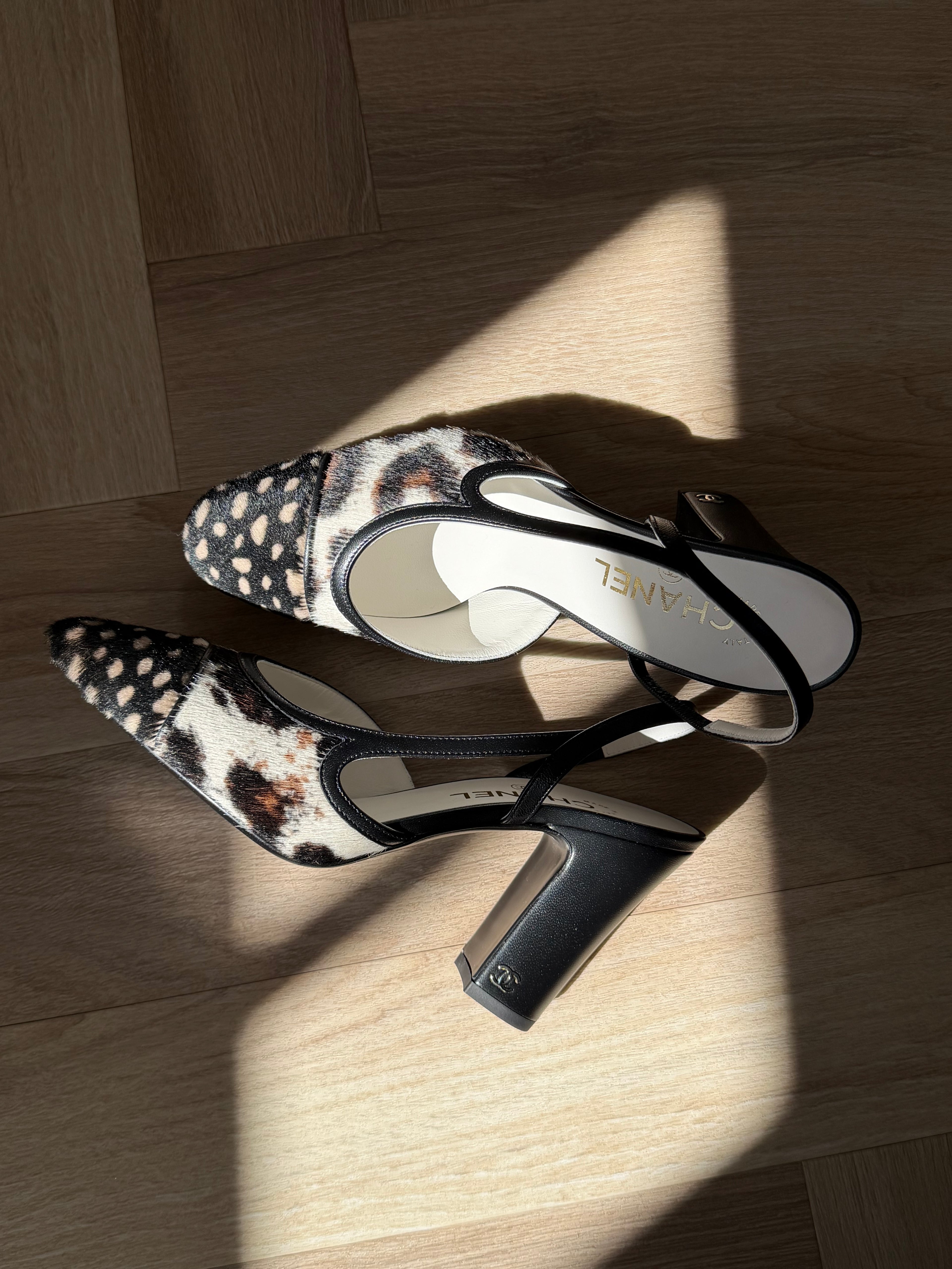 Chanel Calfskin & Lambskin White, Brown & Black Slingbacks