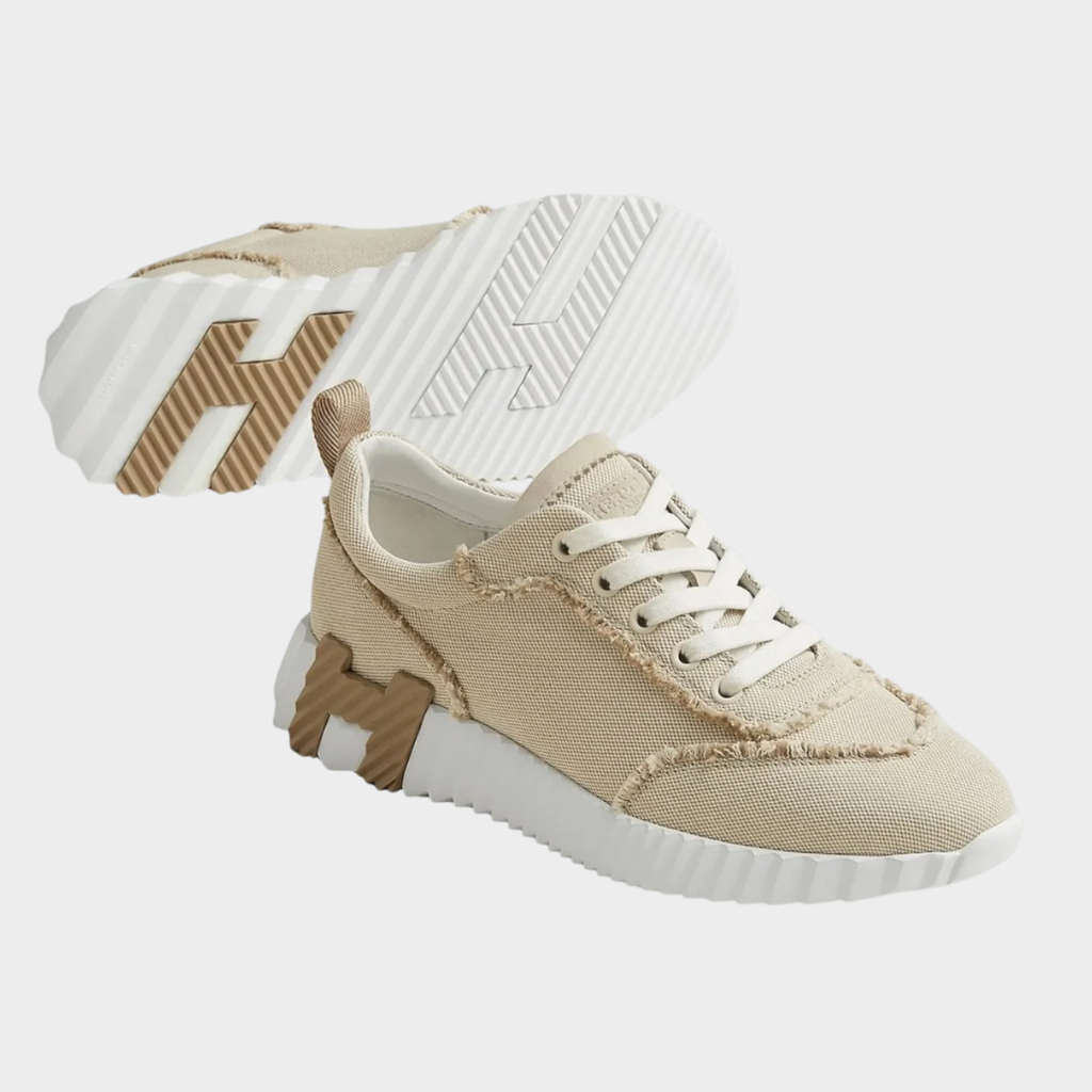 Hermès Bouncing Sneaker Fringed Canvas & Suede Beige Glaise