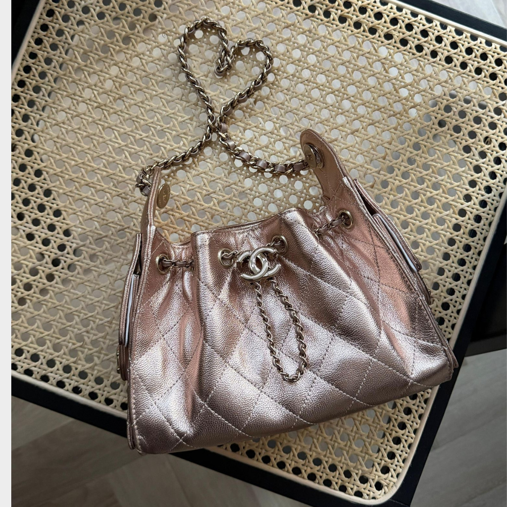 Chanel 25 Mini Hobo Bag Rose Gold Metallic Leather