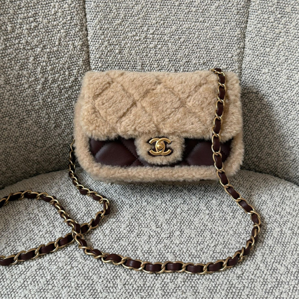Chanel Mini Teddy and Dark Brown Shearling Flap Bag