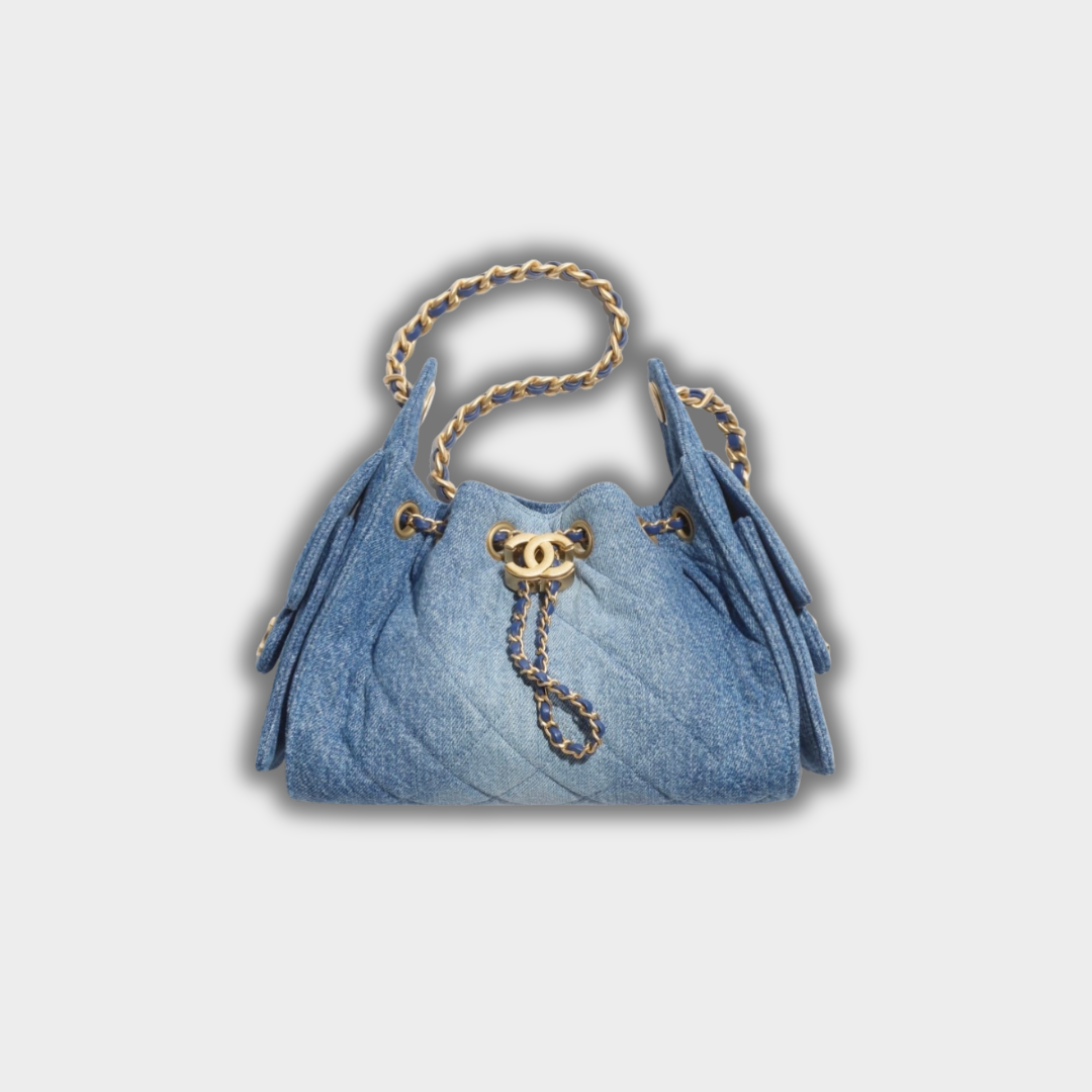 Chanel 25 Mini Handbag Hobo Washed Denim & Gold-Tone Metal Blue