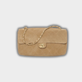 Chanel Suede Calfskin & Gold Metal Dark Beige Maxi Flap Bag