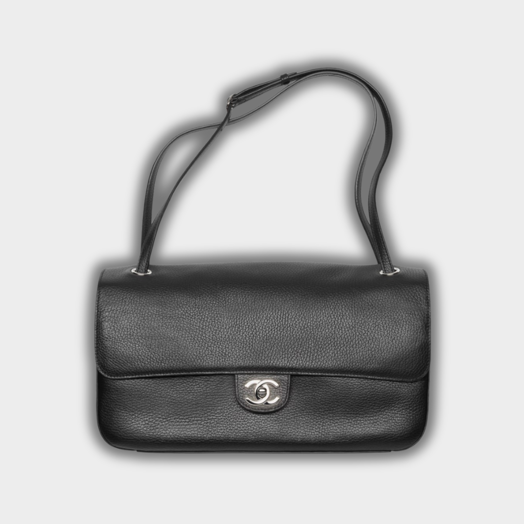 Chanel Grained Calfskin & Silver Metal Black Maxi Flap Bag