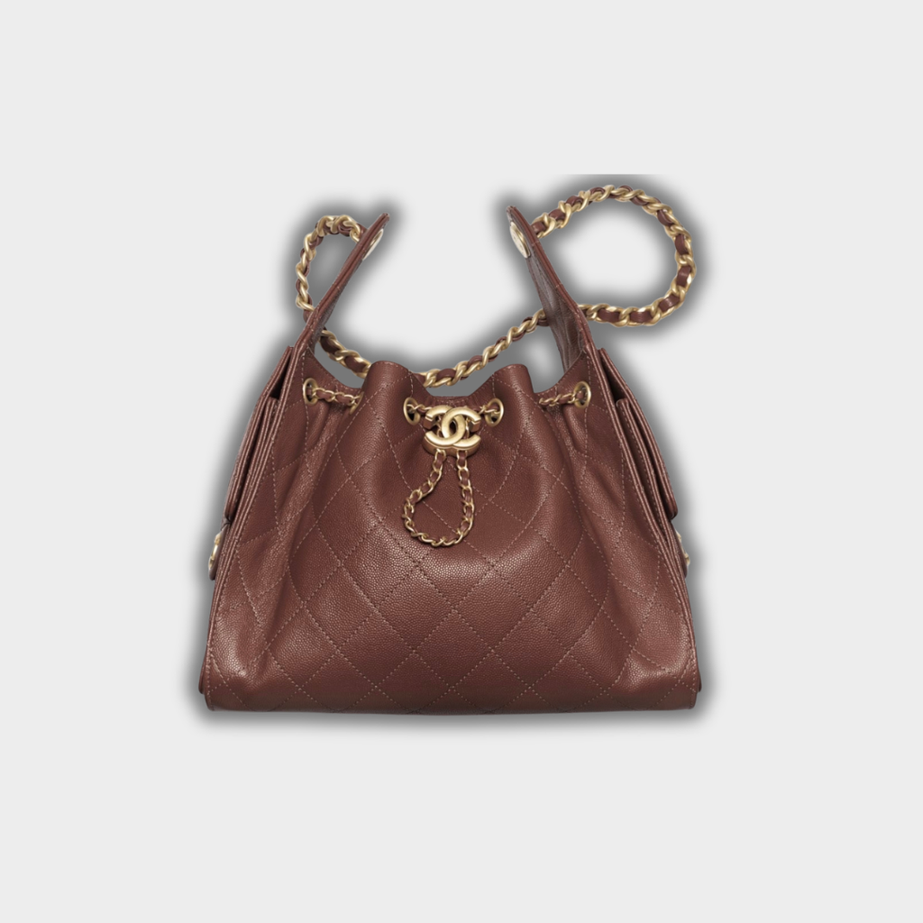 Chanel 25 Small Handbag Hobo Grained Calfskin & Gold-Tone Metal Brown