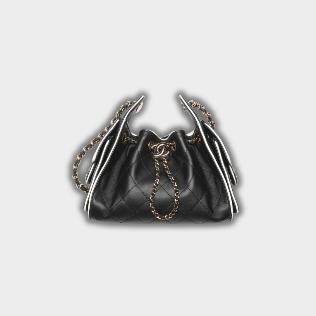 Chanel 25 Mini Handbag Hobo Calfskin & Gold-Tone Metal Black&White