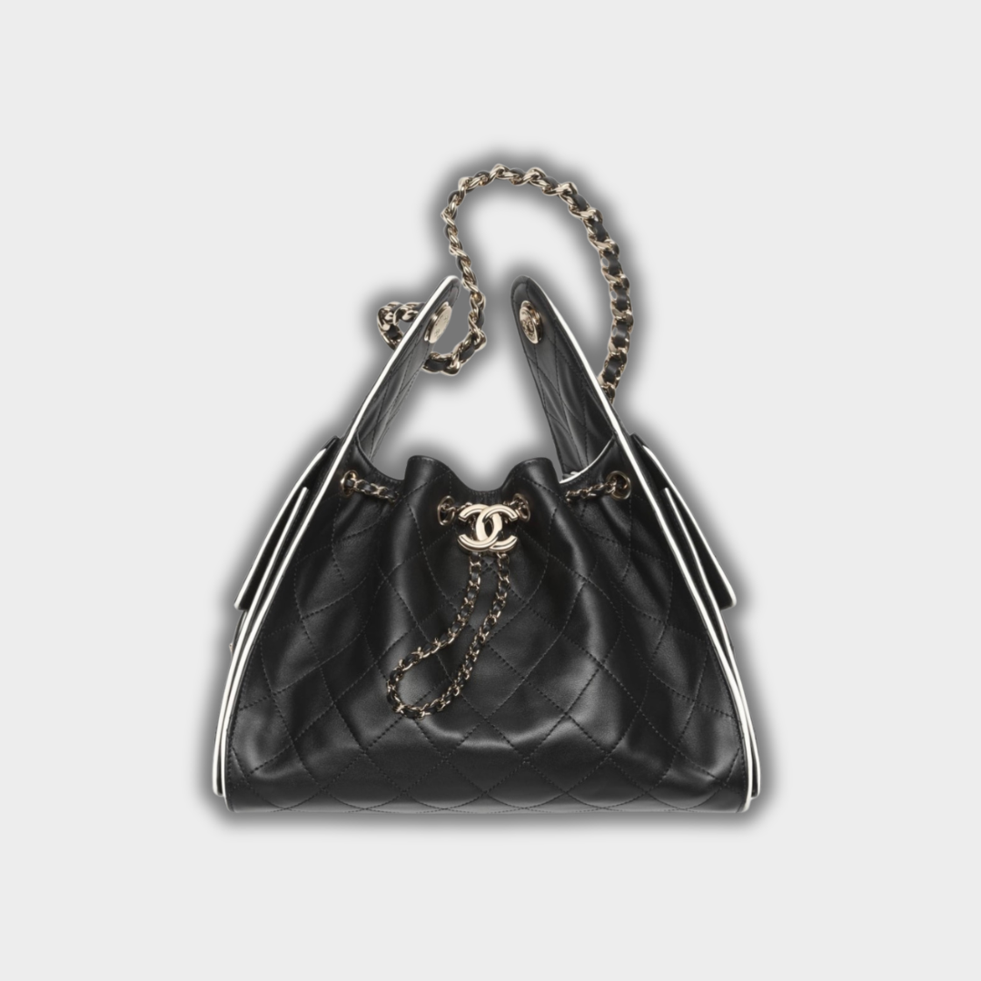 Chanel 25 Small Handbag Hobo Calfskin & Gold-Tone Metal Black&White