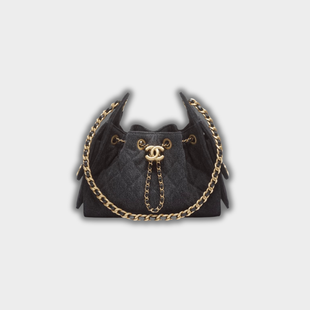 Chanel 25 Mini Handbag Hobo Washed Denim & Gold-Tone Metal Black
