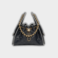 Chanel 25 Small Handbag Hobo Braided Raffia, Calfskin & Gold-Tone Metal Black&White