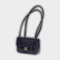 Chanel Clutch with Leather Strap, Mini Preppy Flap Bag Grained Shiny Calfskin & Gold-Tone Metal Dark Blue