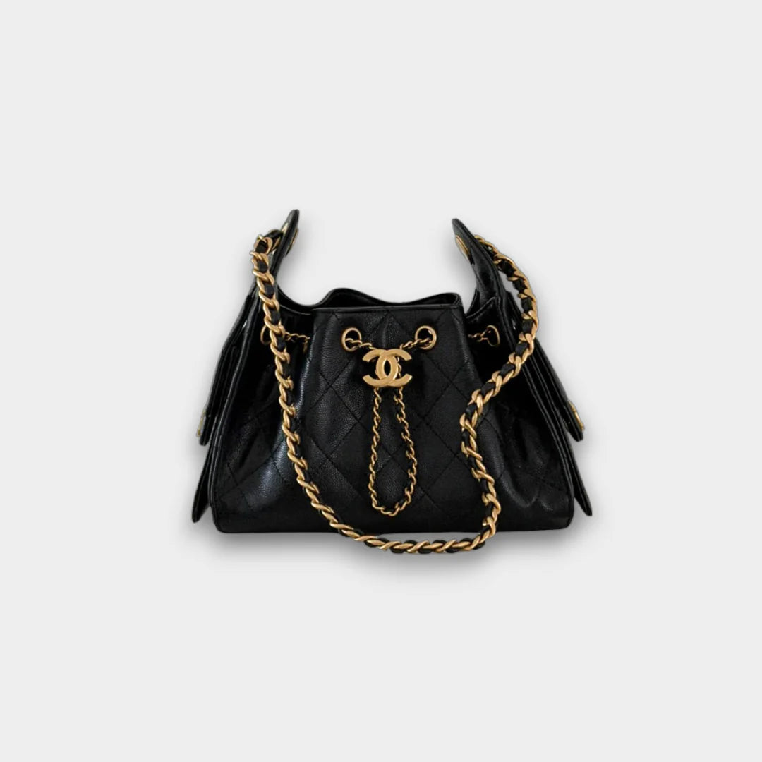 Chanel 25 Mini Handbag Hobo Grained Calfskin & Gold Tone Metal Black