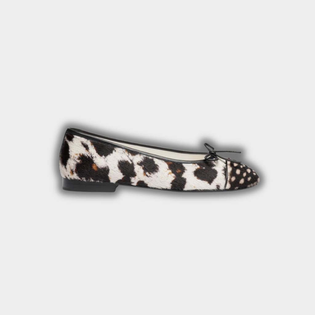 Chanel White Brown & Black Calfskin & Lambskin Ballet Flats