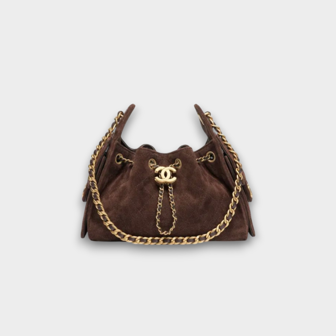 Chanel 25 Mini Handbag Suede Calfskin & Gold Metal Dark Brown