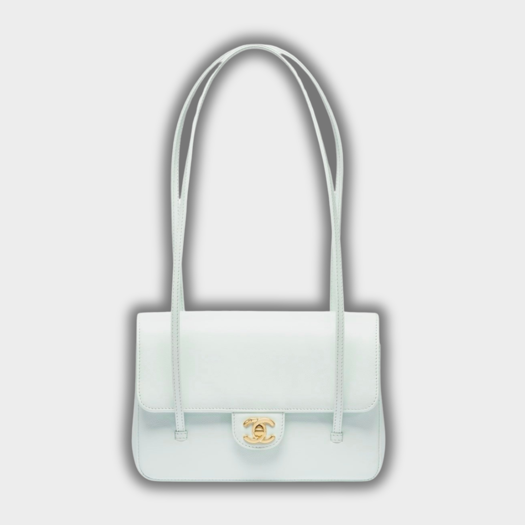 Chanel Small Preppy Flap Bag Grained Shiny Calfskin & Gold-Tone Metal Light Blue
