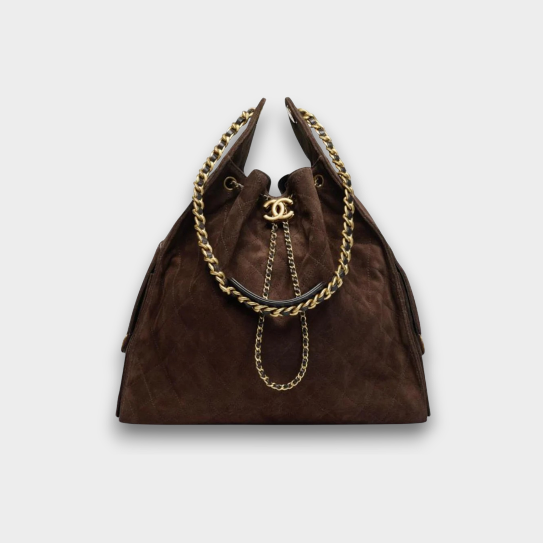 Chanel 25 Medium Handbag Hobo Grained Calfskin & Gold-Tone Metal Brown