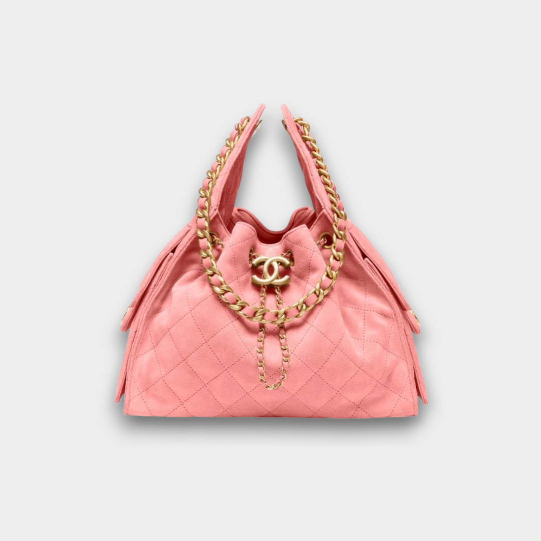 Chanel 25 Small Handbag Suede Calfskin & Gold Metal Pink