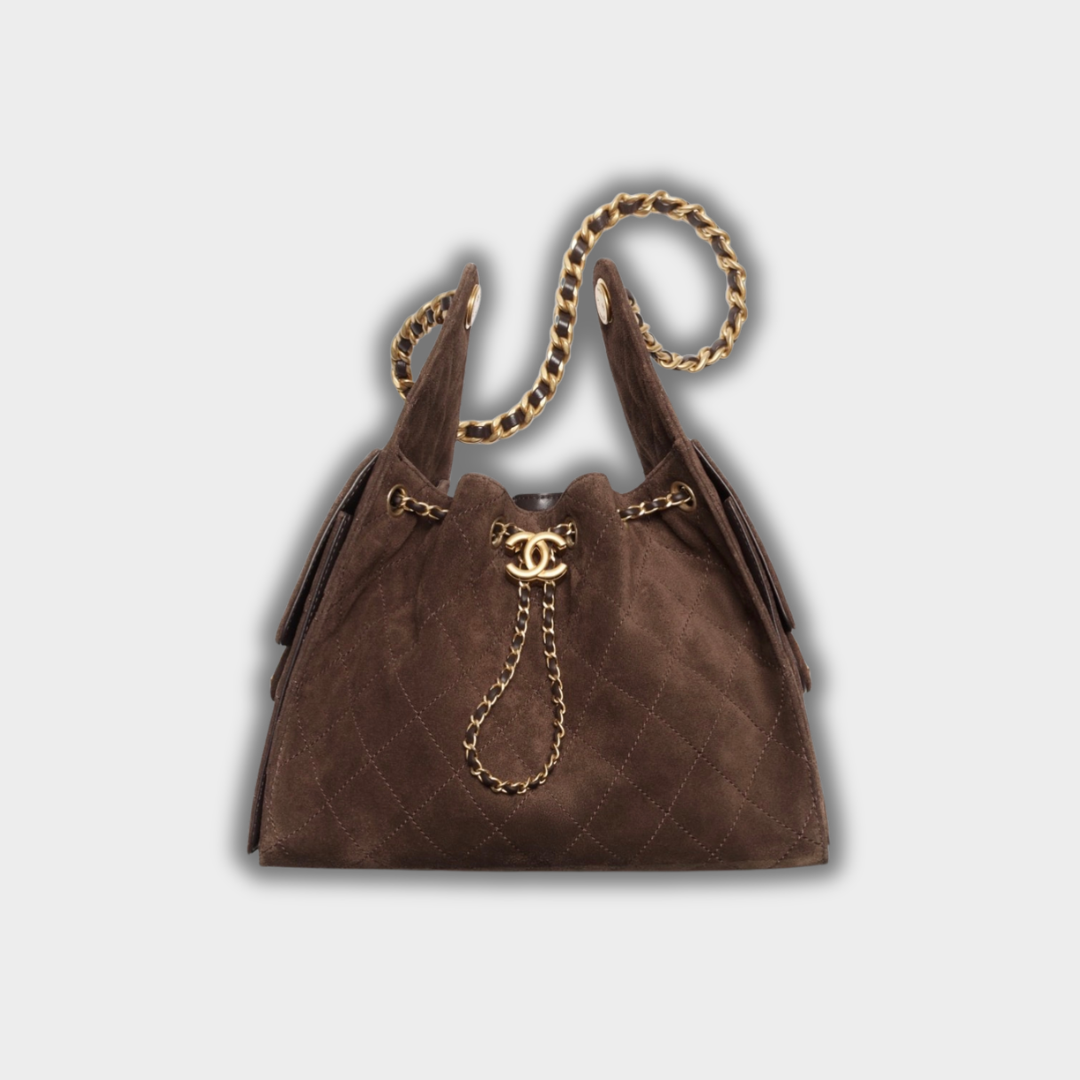 Chanel 25 Small Handbag Suede Calfskin & Gold Metal Dark Brown