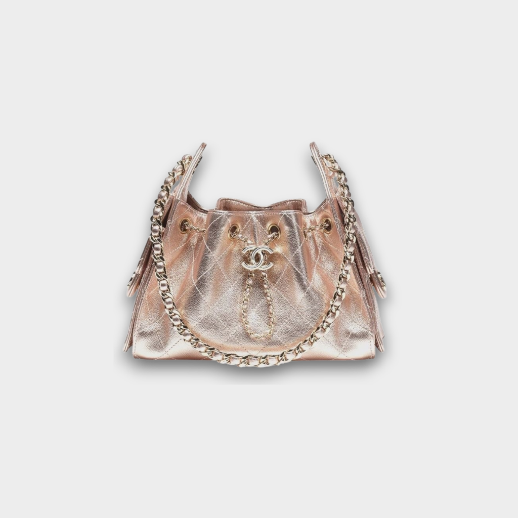Chanel 25 Mini Hobo Bag Rose Gold Metallic Leather