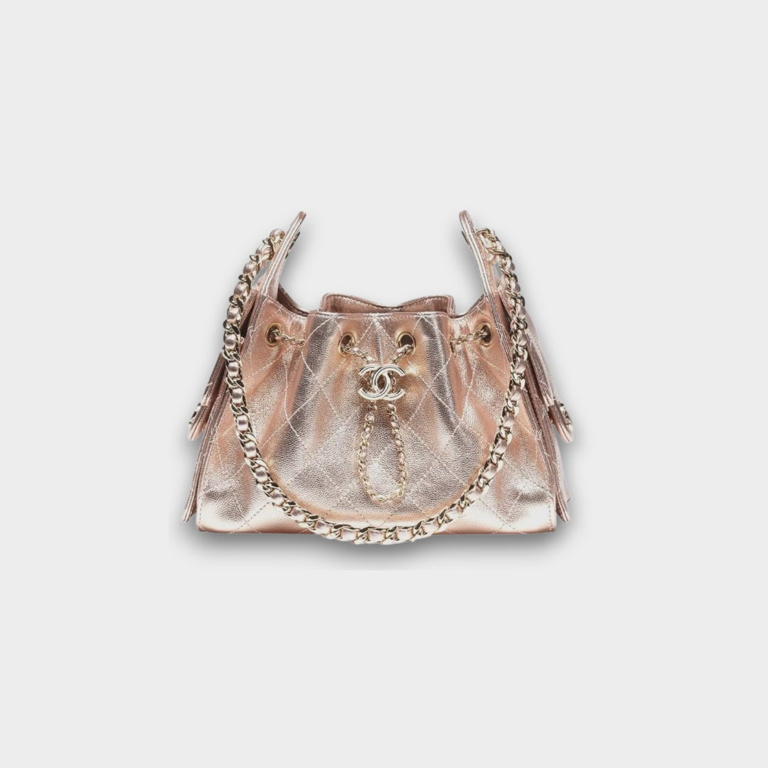 Chanel 25 Mini Hobo Bag Rose Gold Metallic Leather