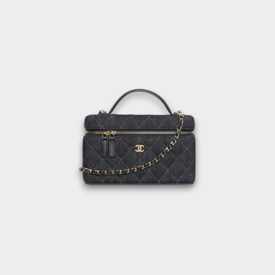 Chanel Classic Vanity with Chain Denim & Gold Metal Dark Blue & Orange