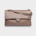 Chanel Maxi Flapbag Grained Calfskin & Silver Metal Light Brown