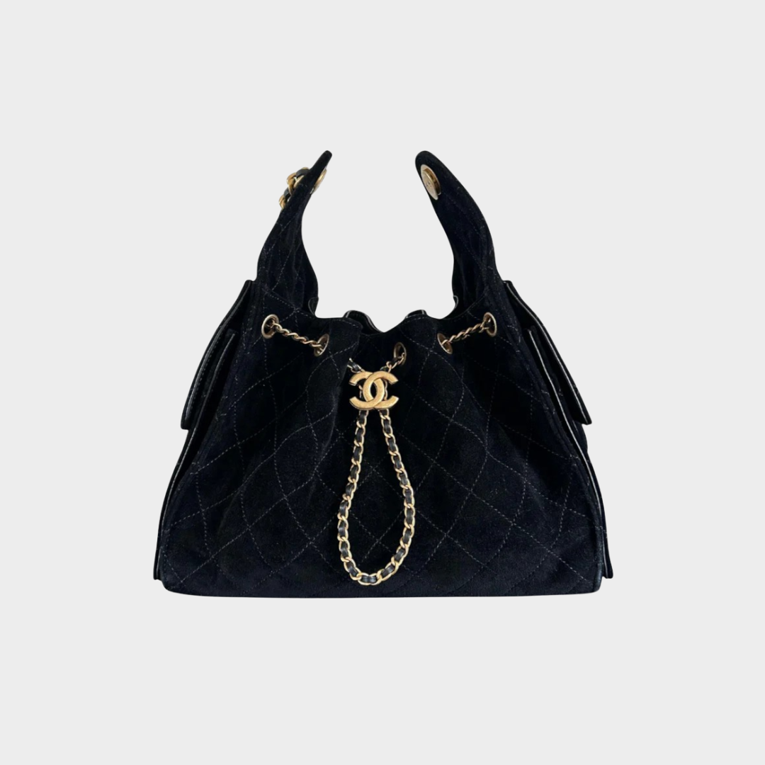 Chanel 25 Small Handbag Suede Calfskin & Gold Metal Black