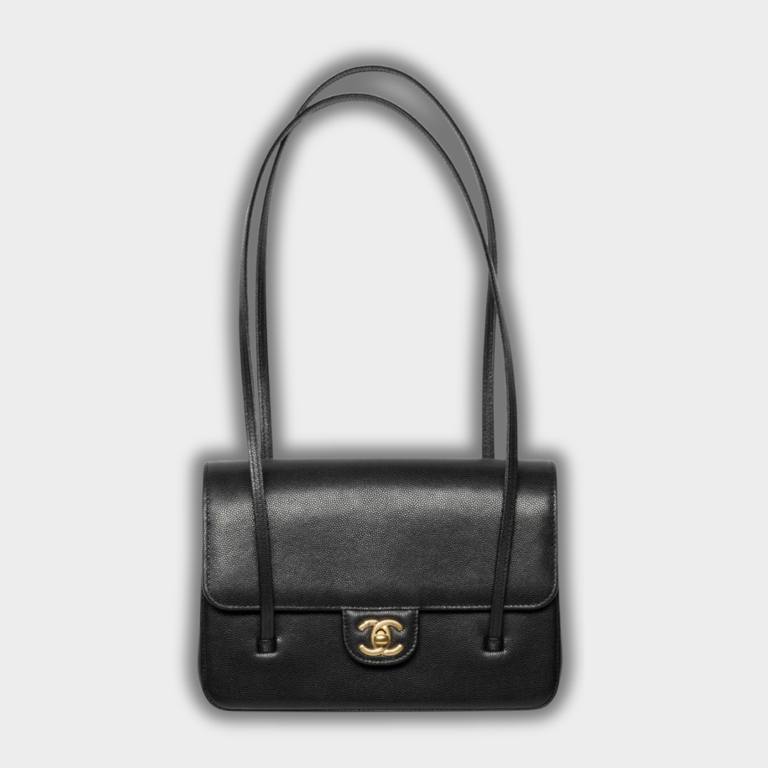 Chanel Small Preppy Flap Bag Grained Shiny Calfskin & Gold-Tone Metal Black