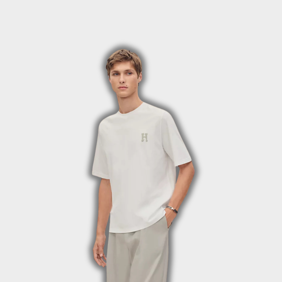 Hermès 'H' Cheval T-Shirt with Leather Details Blanc