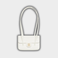 Chanel Clutch with Leather Strap, Mini Preppy Flap Bag Grained Shiny Calfskin & Gold-Tone Metal White
